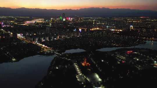 银川宁夏夜景航拍灯火城市北京路发展