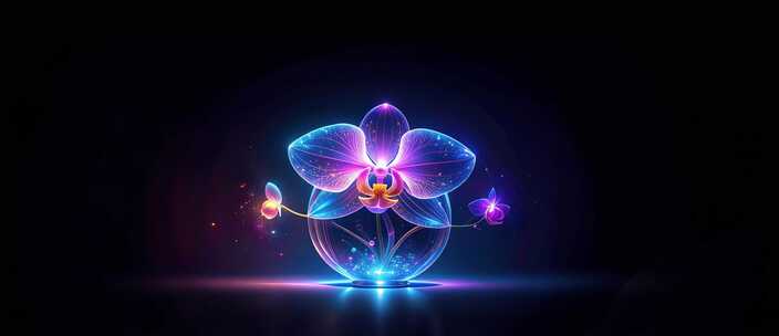 梦幻发光兰花粒子背景素材