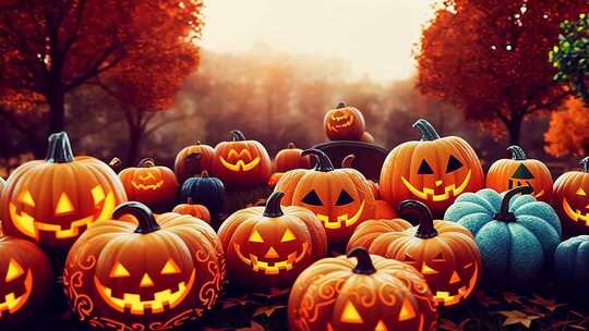 秋天自然场景中的万圣节南瓜