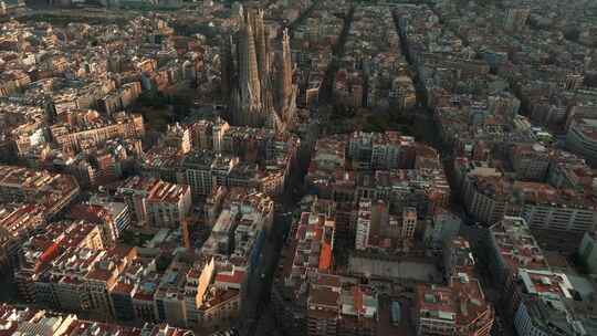 城市的空中全景日落视频素材模板下载