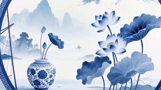 青花瓷中国风山水动画背景