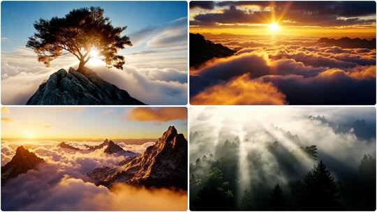 云雾缭绕的山林日出 壮丽山河云海景观