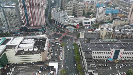 湖南长沙冬天雪景城市交通航拍