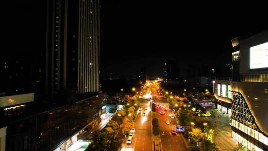 杭州钱塘区高沙路夜景航拍