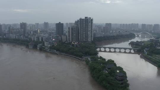 航拍衡阳市中心城区湘江两岸