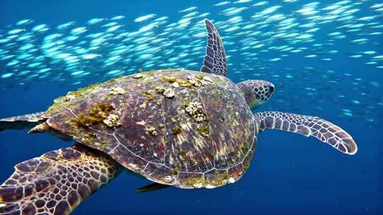 海洋世界海底鱼群生物活动