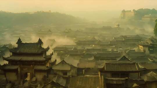 古代都城日落日出黄昏风景 唐朝宋朝长安城