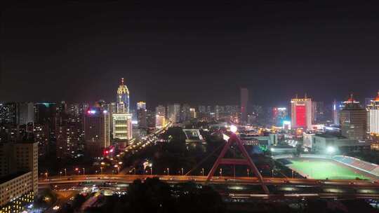 城市夜景俯瞰高楼与交通西宁夜景