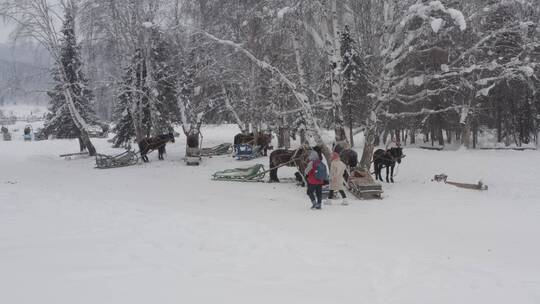 新疆 禾木 雪屋 航拍 冬季