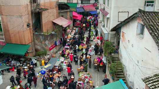 农村集贸市场菜市场农贸市场集市赶集航拍