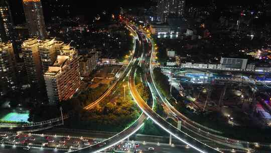 福建厦门演武大桥夜景交通航拍