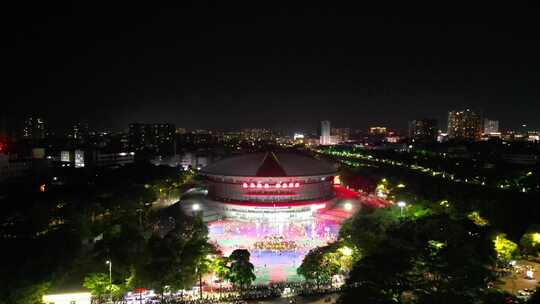 广西玉林市体育馆夜景航拍