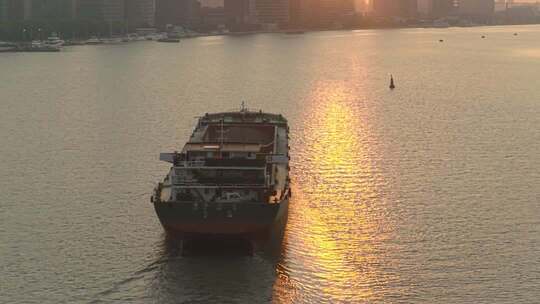 航拍上海 黄浦江船只