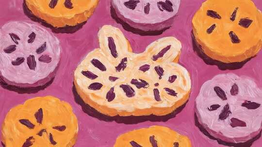 创意油画风水果饼干糕点图案展示