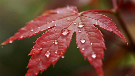 秋雨后枫叶露珠高清特写视频