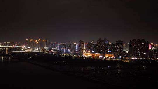 泉州市区江滨夜景航拍视频素材模板下载