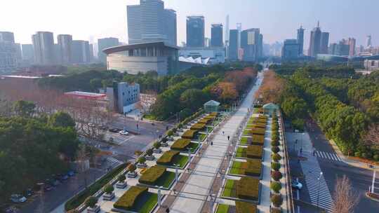 上海科技馆世纪广场航拍浦东新区城市地标建