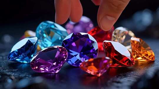 手触摸多彩宝石特写