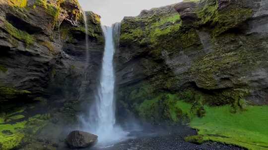 4k冰岛kvernufoss瀑布全景