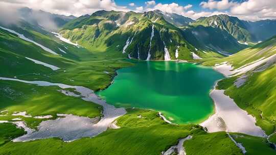 高山湖泊自然风光全景