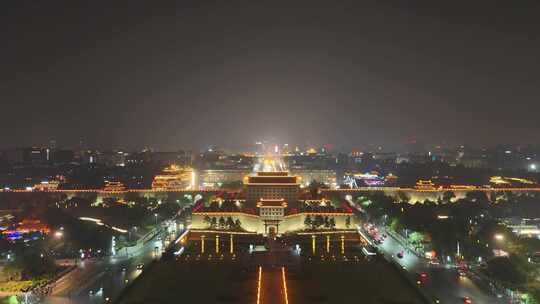 陕西西安永宁门夜景西安城墙夜景航拍