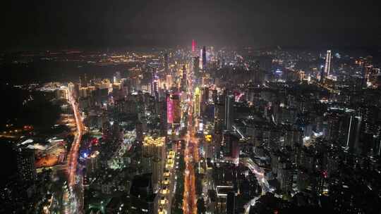 深圳罗湖区深南大道夜景航拍