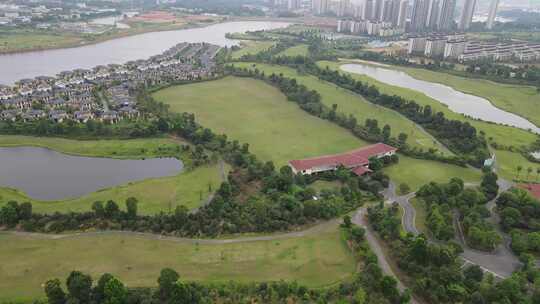 航拍湖南岳阳湘阴洋沙湖生态体育公园