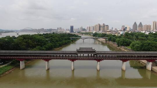 航拍江西吉安风雨桥桥梁