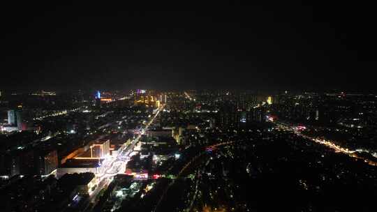 山东聊城城市夜景灯光航拍视频素材模板下载