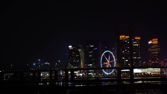 泉州东海泰禾夜景城市夜景江滨晋江大桥夜景视频素材模板下载