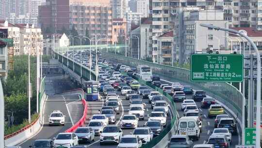 上海早高峰高架车流视频素材模板下载