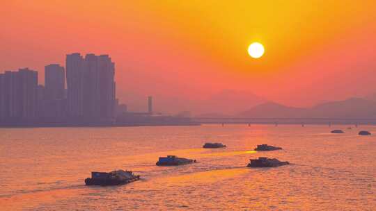 【合集】杭州钱塘江日落夕阳货船