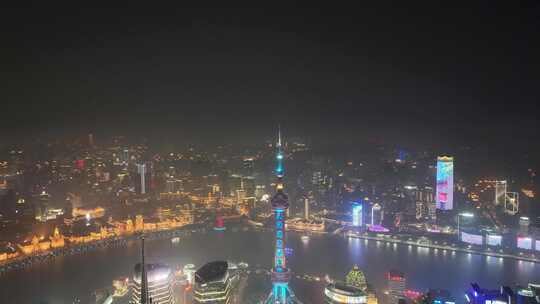 上海陆家嘴夜景航拍环球金融中心高楼大厦视频素材模板下载
