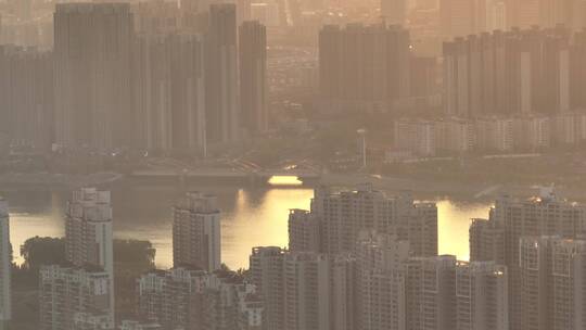 城市航拍洛阳城市地标落日交通经济发展航拍