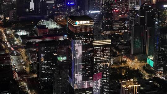 深圳南山区CBD高楼大厦夜景航拍