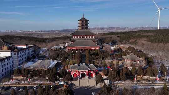 古风塔楼航拍 古寺 古榙寺庙