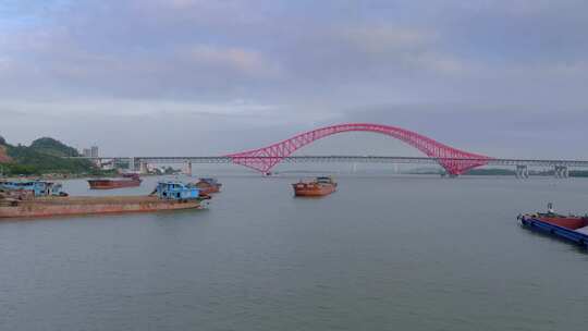 航拍广州明珠湾大桥轮船经过视频素材模板下载