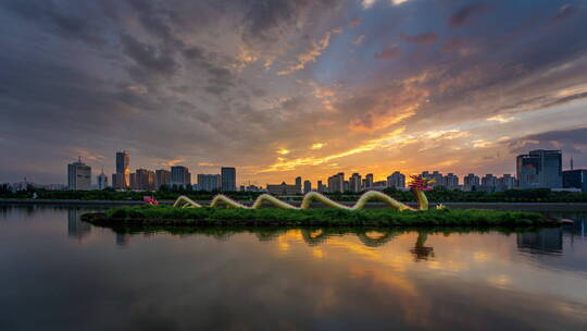 汾河公园,太原,山西地质博物馆,太原图书馆视频素材模板下载