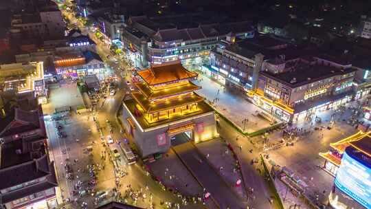 河南开封鼓楼夜景航拍移动延时