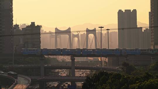 重庆鹅公岩大桥日出轻轨视频素材模板下载