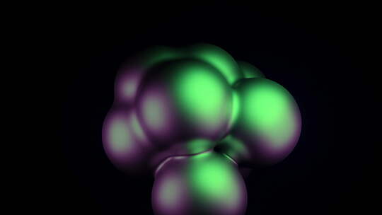 黑色背景上脉动的绿色和紫色球体的抽象球体