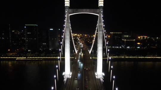 航拍福州闽江鼓山大桥夜景