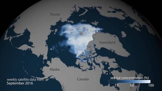 显示北极海冰增长的计算机动画