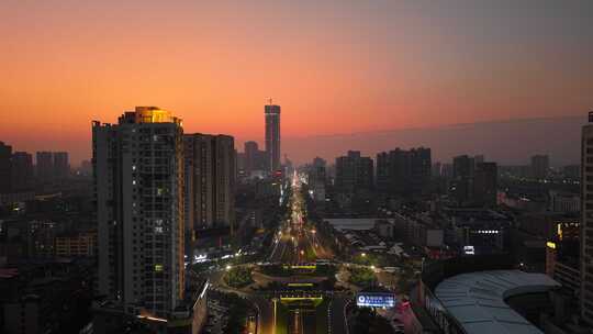 湖南岳阳巴陵中路交通夜景航拍