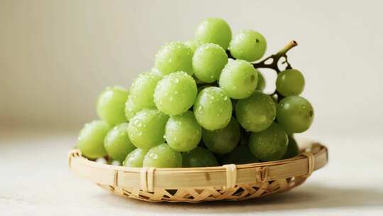 竹篮中新鲜的绿葡萄