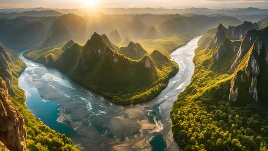 山河壮丽的自然风光全景