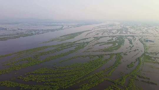 航拍饶河东安乌苏里江挠力河湿地风光