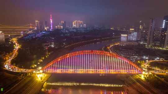 8K湖北武汉汉江晴川桥夜景航拍延时视频素材模板下载