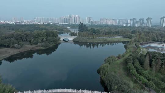 高清航拍眉山湿地公园城市建筑