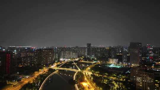 四川成都府河夜景桥梁航拍